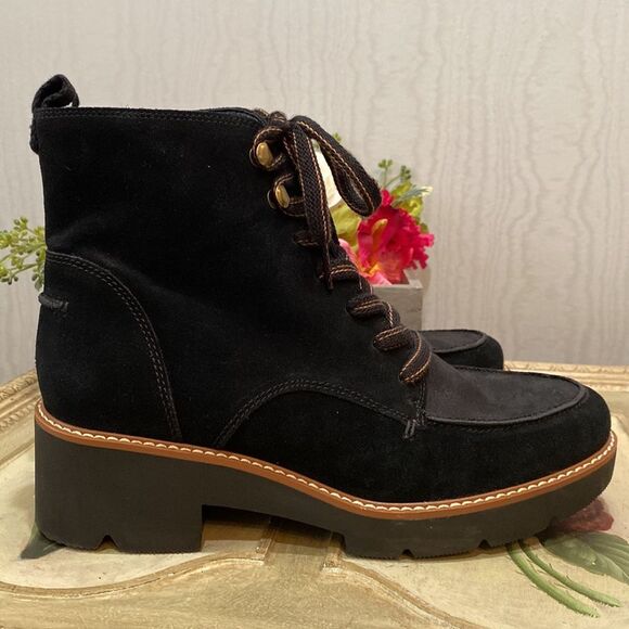 Naturalizer Dara Suede Canvas Lug Sole Ankle Combat Boots Black Sz 9W - Picture 11 of 14